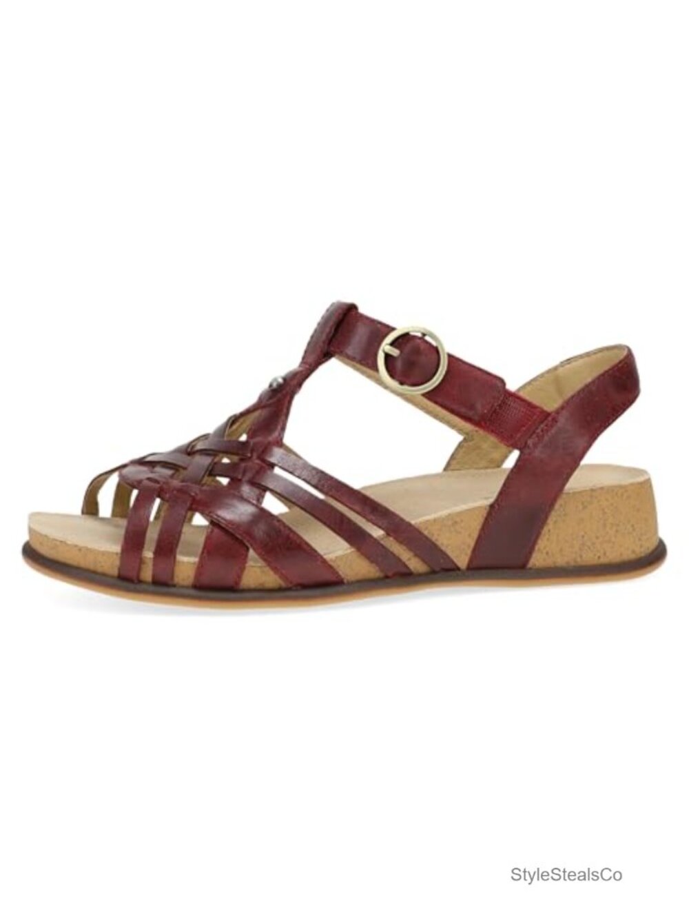 Dansko Christa Leather Fisherman Wedge Sandal Cork Midsole